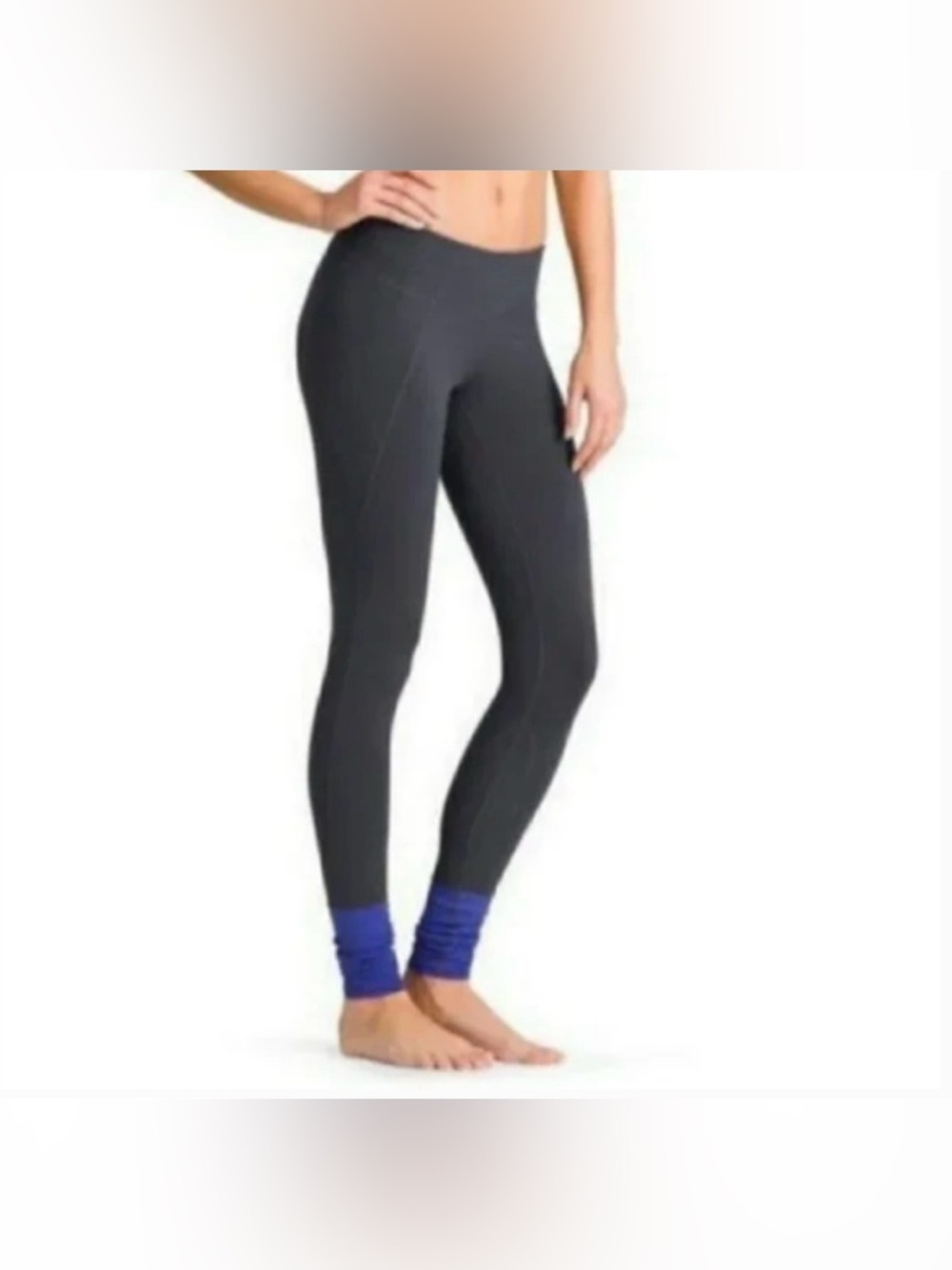 Athleta Charcoal Gray Leggings with Blue Cuff